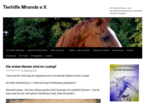 Screenshot Blog Hilfe für Miranda Pferdekopf und Text